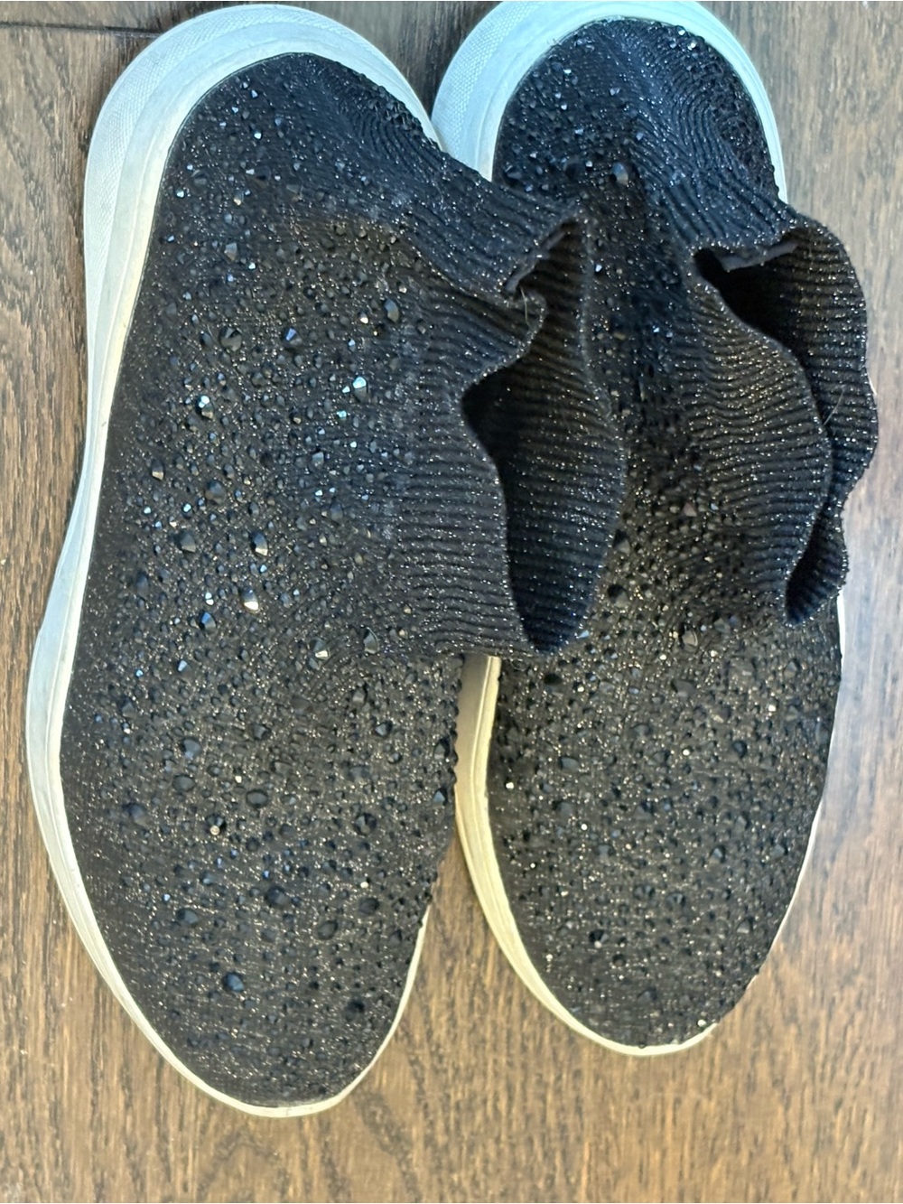 Black Slip-On Knit Sneakers with Sparkle Detailing